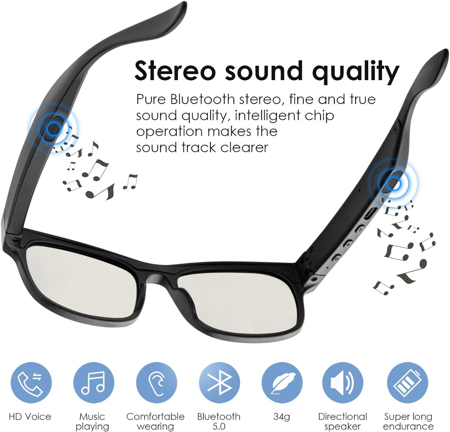 Smart Audio Bluetooth Sunglasses – Polarized, IPX4 Waterproof