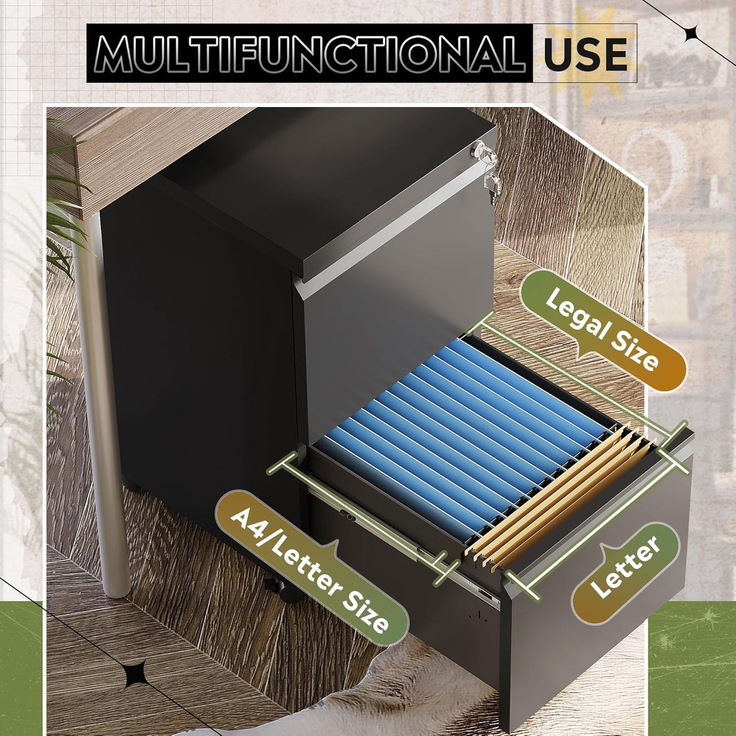 2 Drawer Metal File Cabinet For Desk