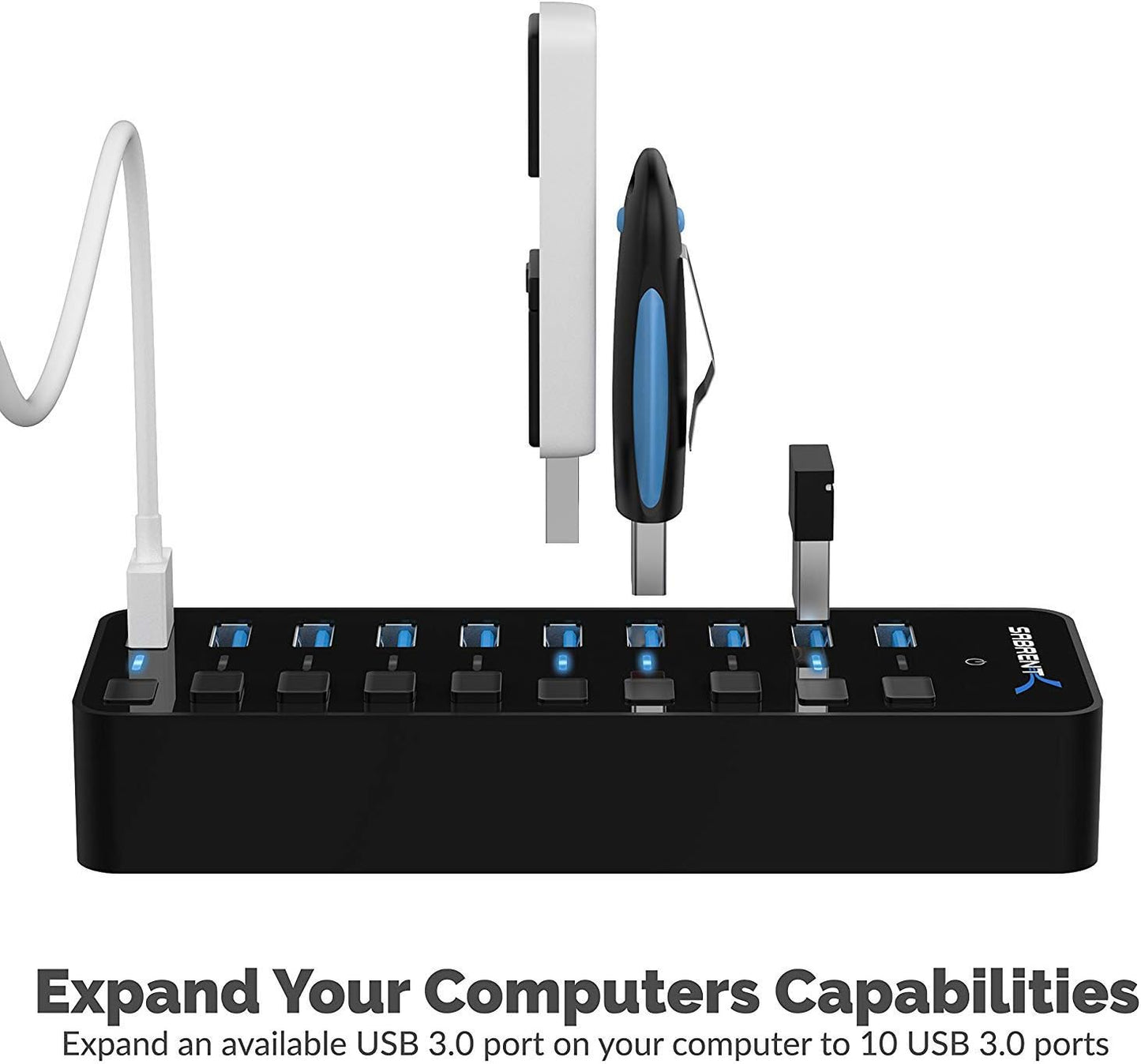 10-Port 60W USB 3.0 Hub with Individual Power Switches