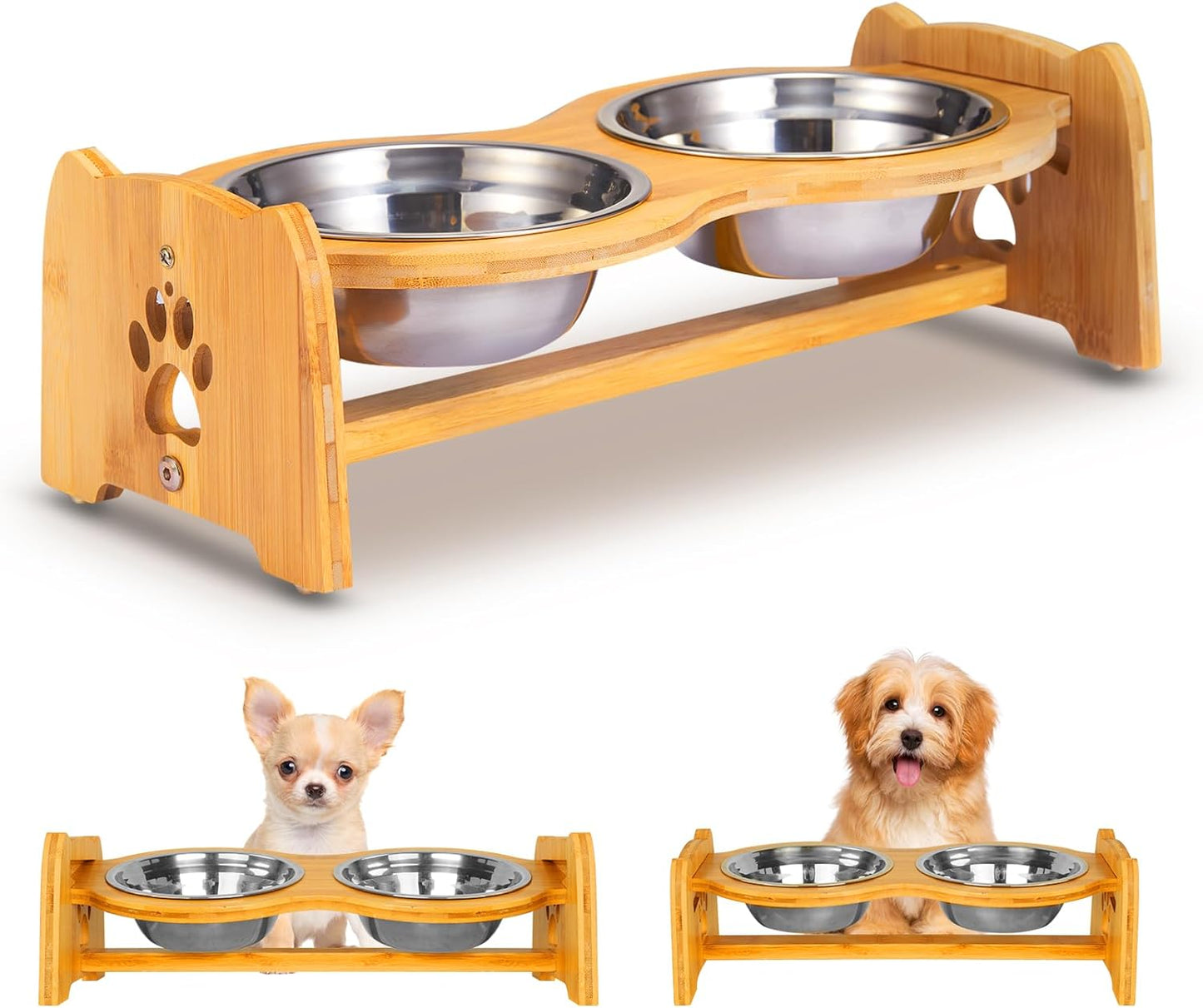 Adjustable Bamboo Raised Dog Bowls