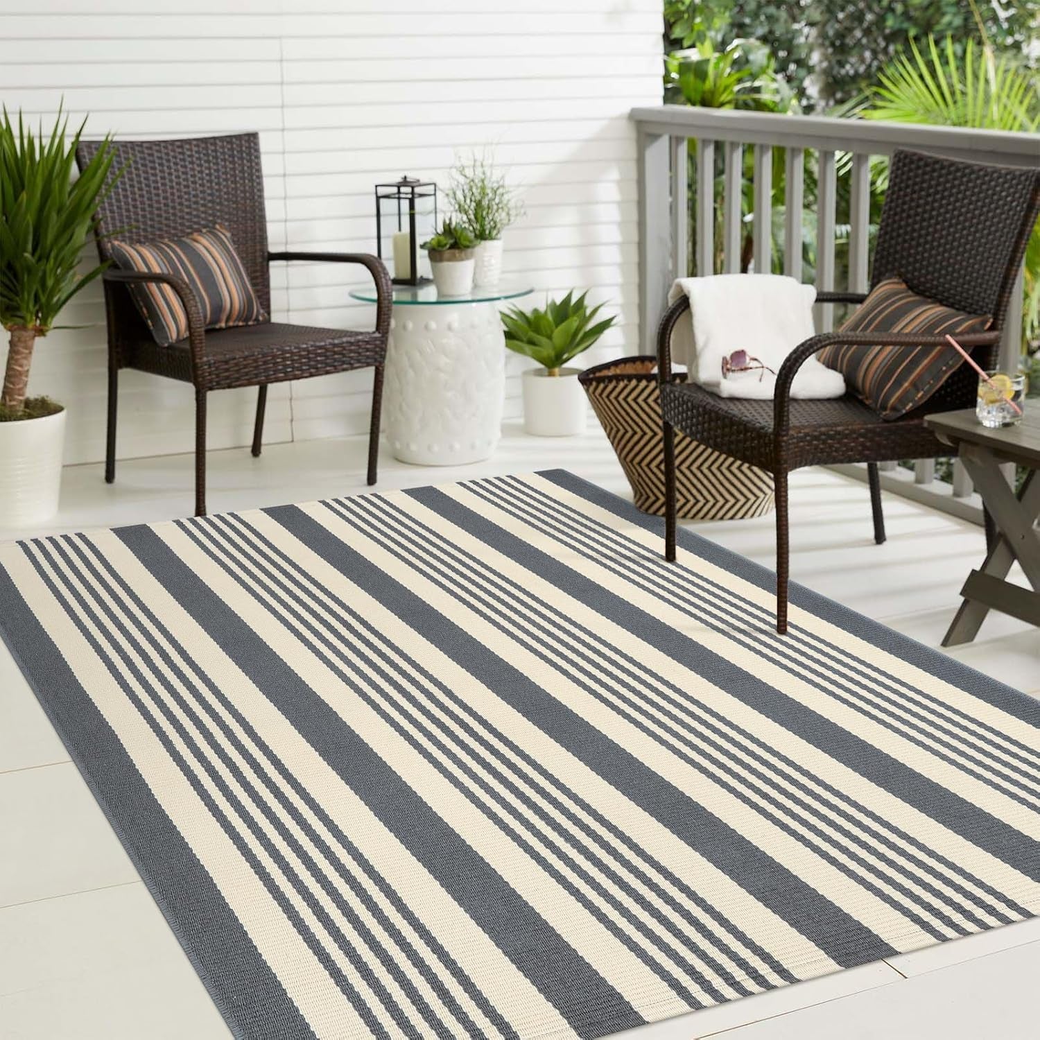Gray and White Striped Rug