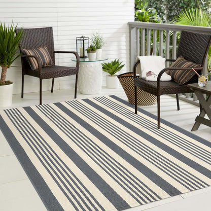 Gray and White Striped Rug