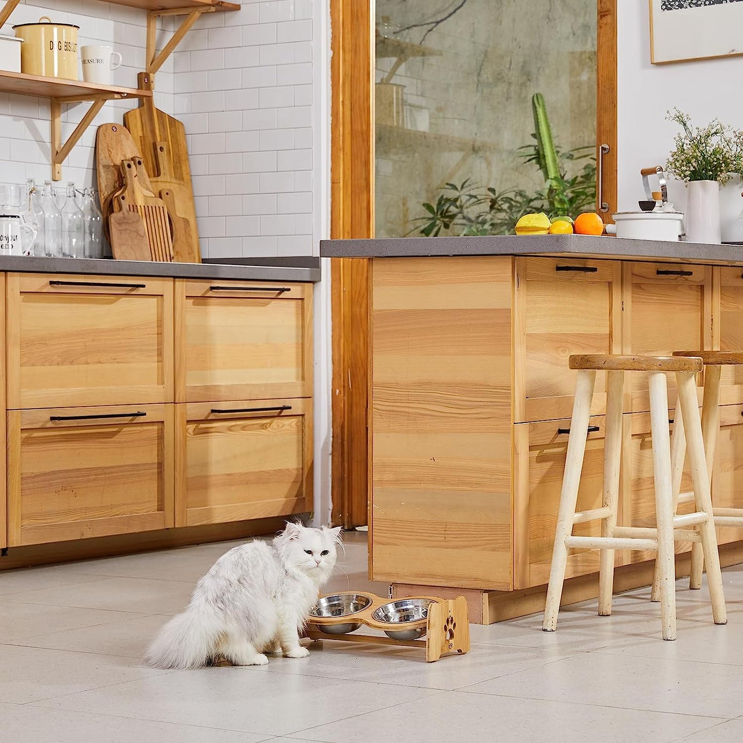 Adjustable Bamboo Raised Dog Bowls