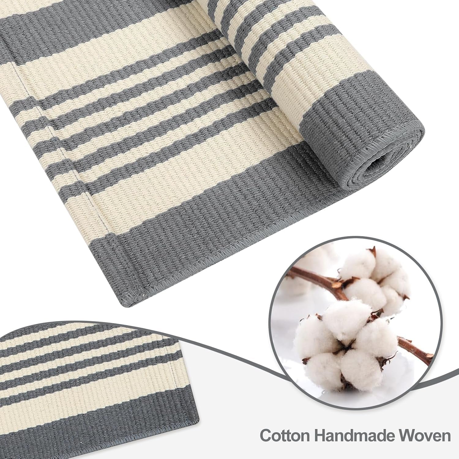 Gray and White Striped Rug