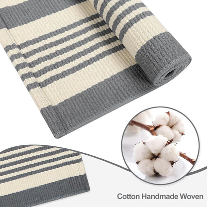 Gray and White Striped Rug
