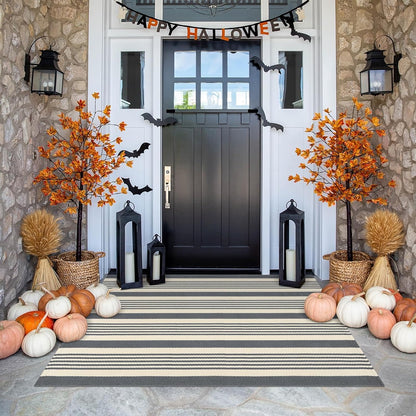 Gray and White Striped Rug