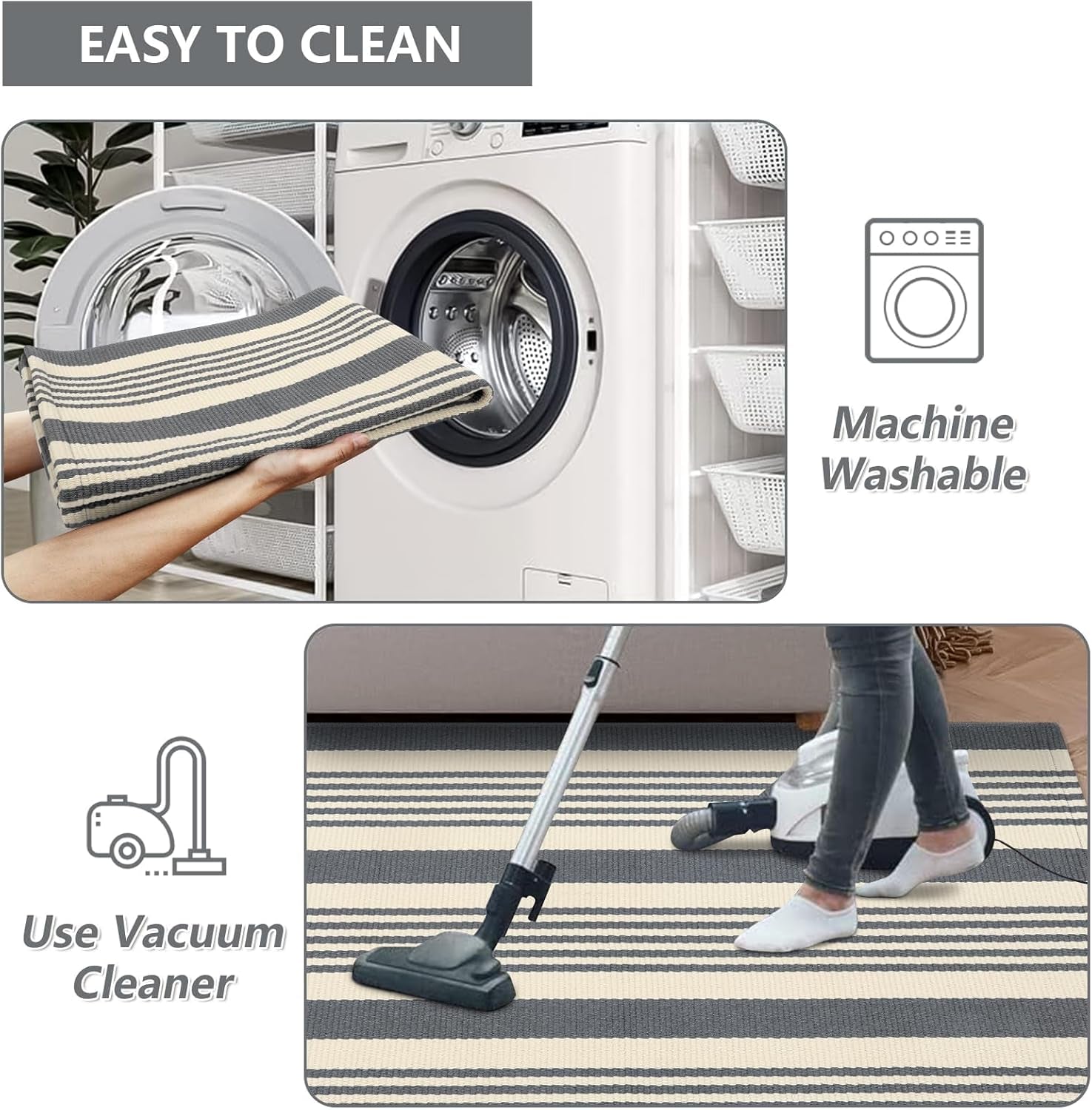 Gray and White Striped Rug