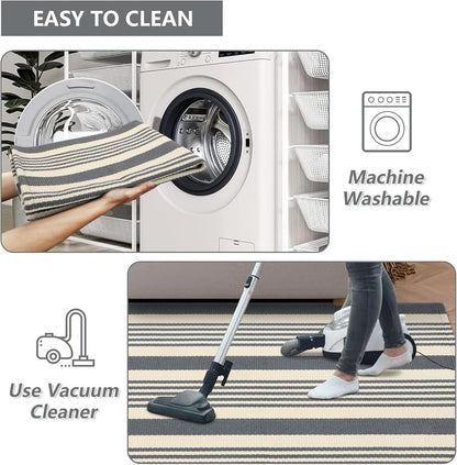 Gray and White Striped Rug