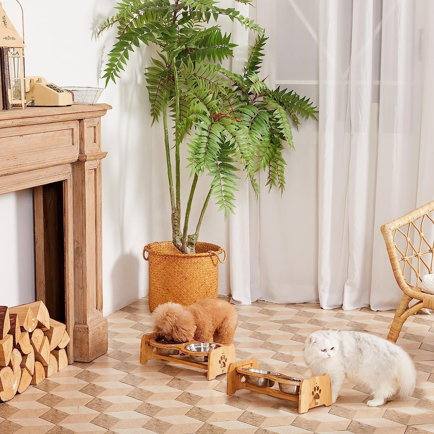Adjustable Bamboo Raised Dog Bowls
