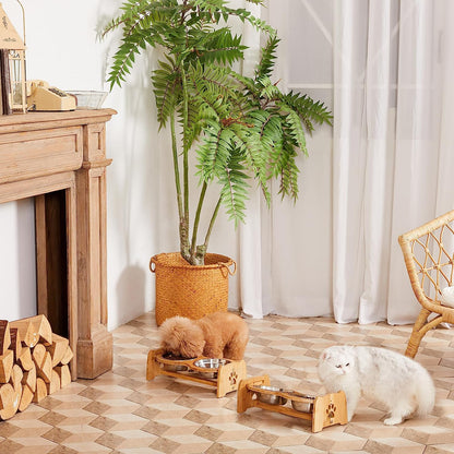 Adjustable Bamboo Raised Dog Bowls