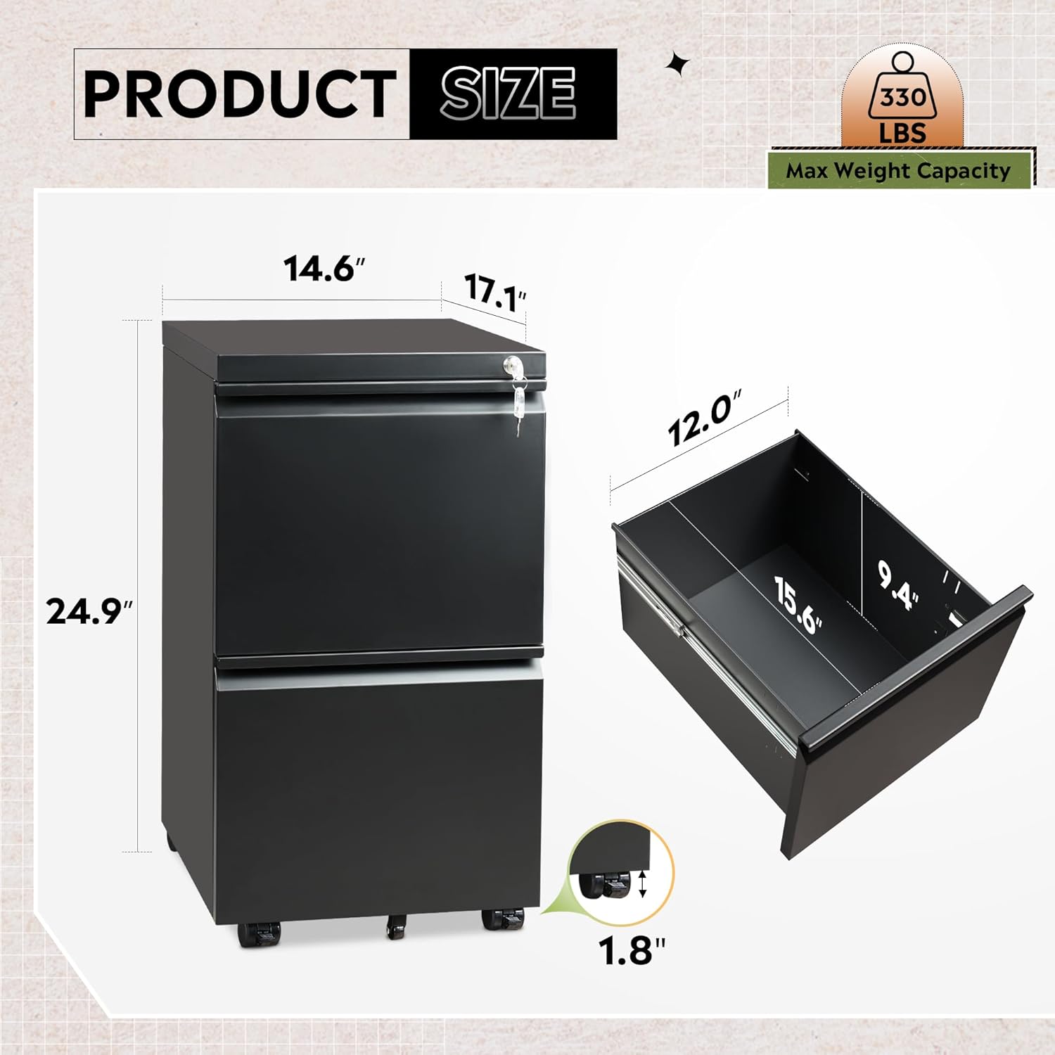2 Drawer Metal File Cabinet For Desk