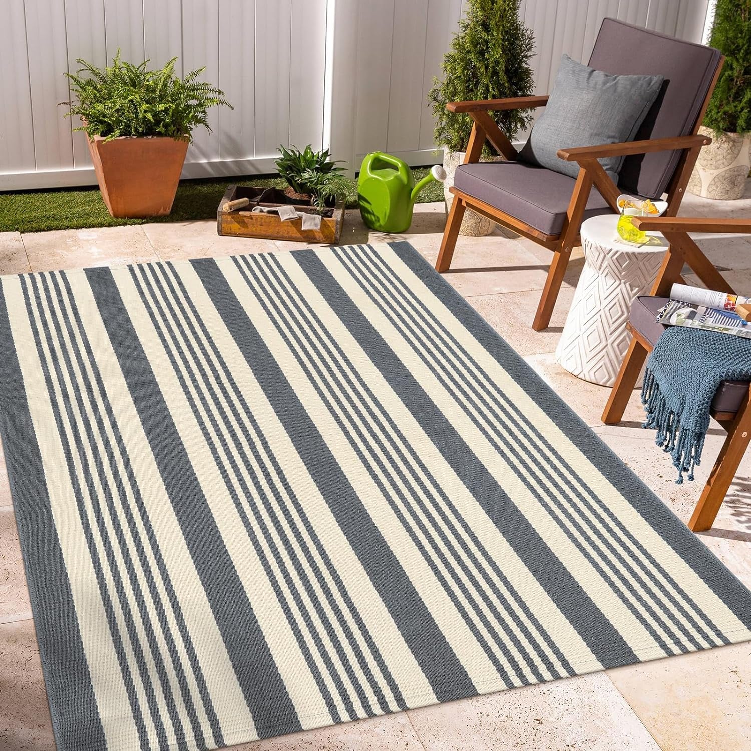 Gray and White Striped Rug