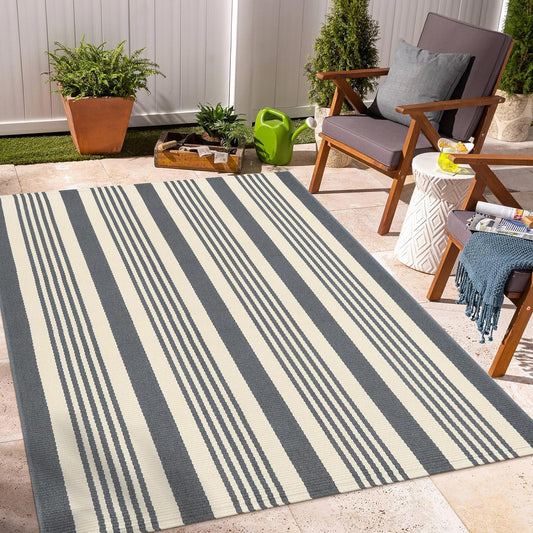 Gray and White Striped Rug
