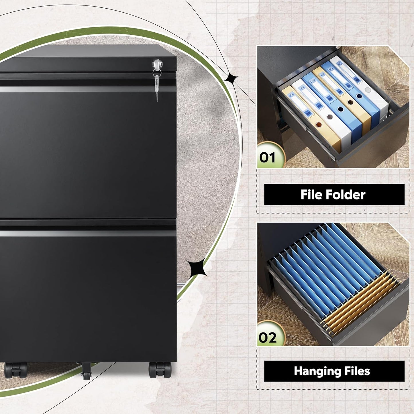 2 Drawer Metal File Cabinet For Desk