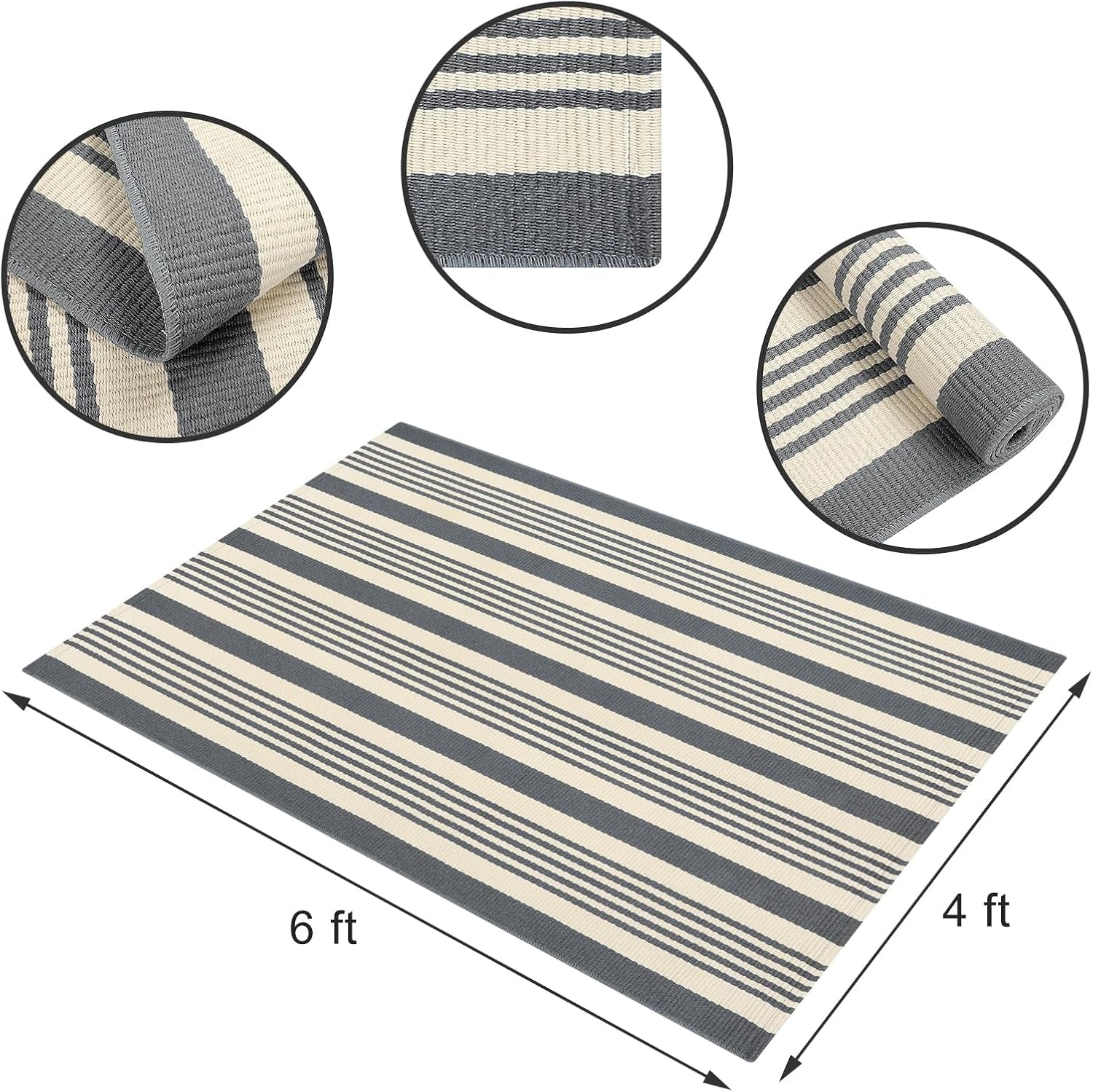 Gray and White Striped Rug