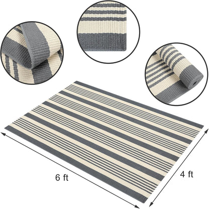 Gray and White Striped Rug