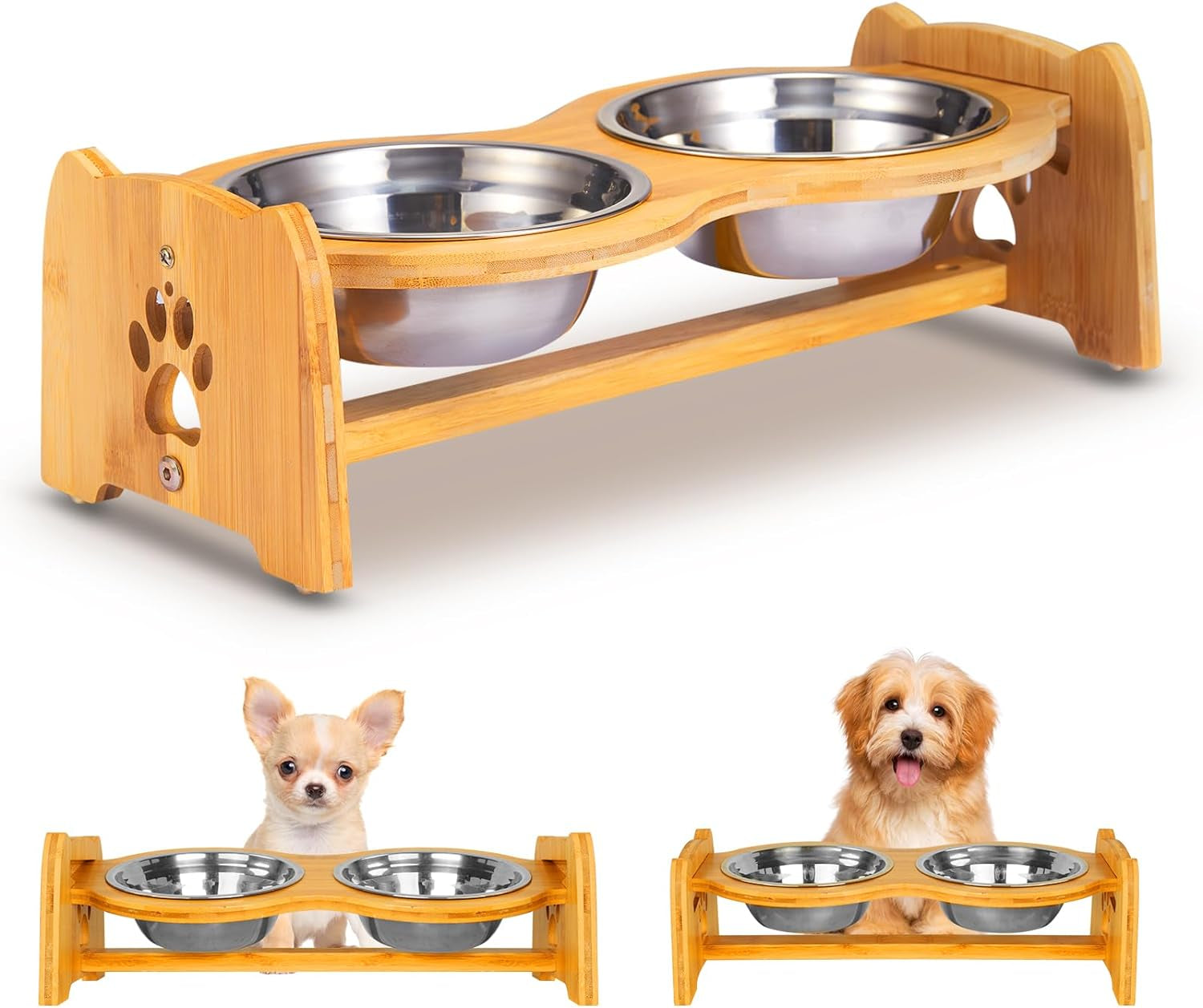 Adjustable Bamboo Raised Dog Bowls