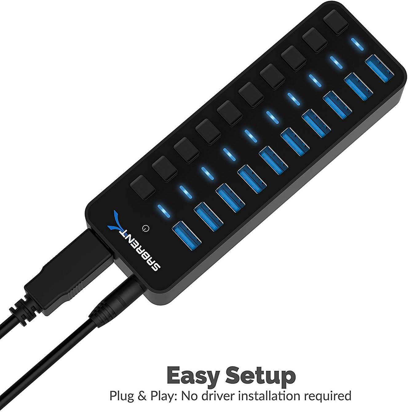 10-Port 60W USB 3.0 Hub with Individual Power Switches