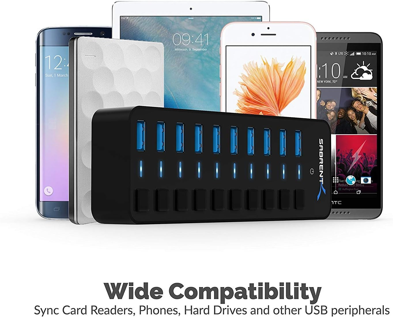 10-Port 60W USB 3.0 Hub with Individual Power Switches