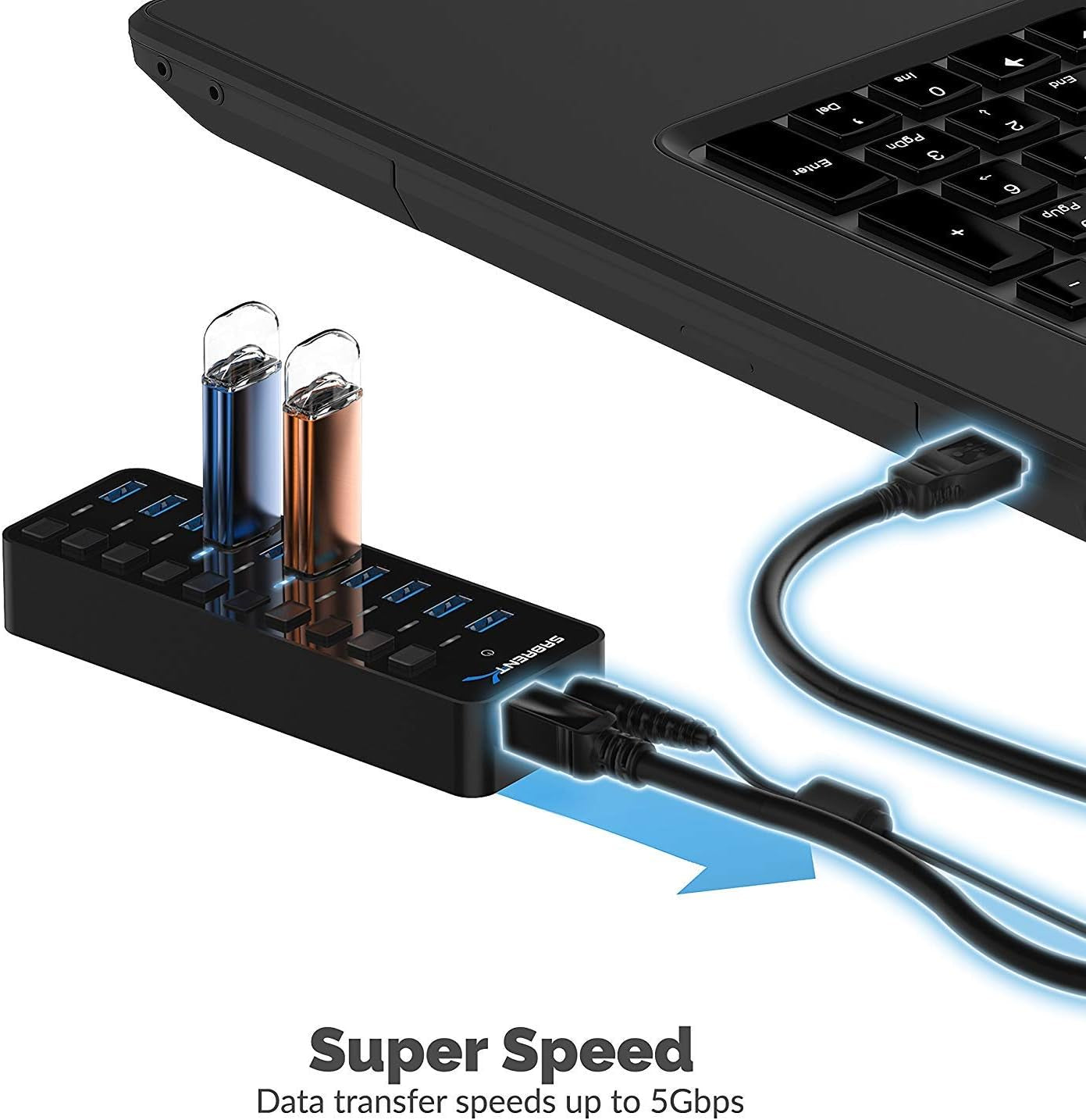 10-Port 60W USB 3.0 Hub with Individual Power Switches