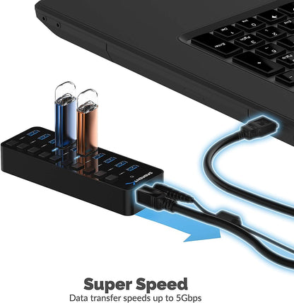 10-Port 60W USB 3.0 Hub with Individual Power Switches
