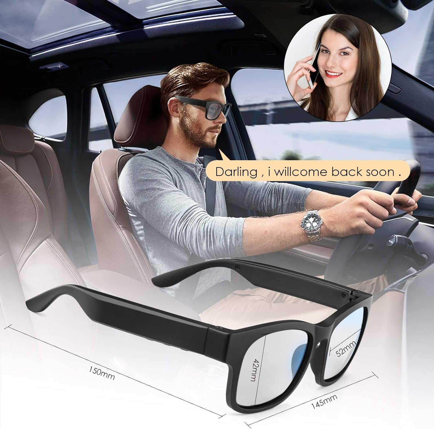 Smart Audio Bluetooth Sunglasses – Polarized, IPX4 Waterproof